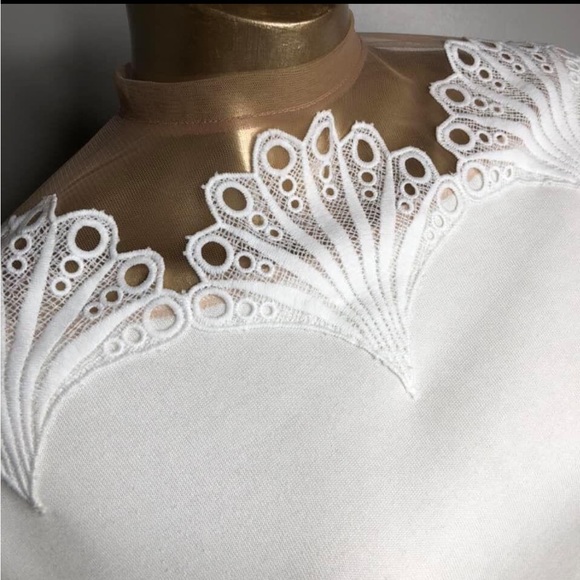 White lace illusion mesh dolman oversize soft fleece lined sweatshirt top - Picture 7 of 11